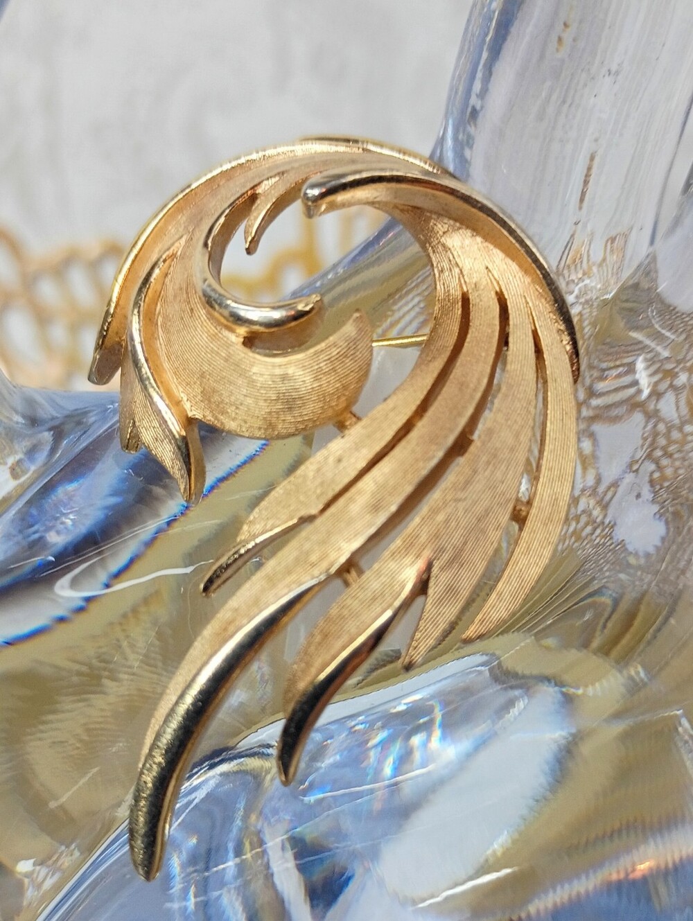 Crown Trifari Feather Swirl Brooch